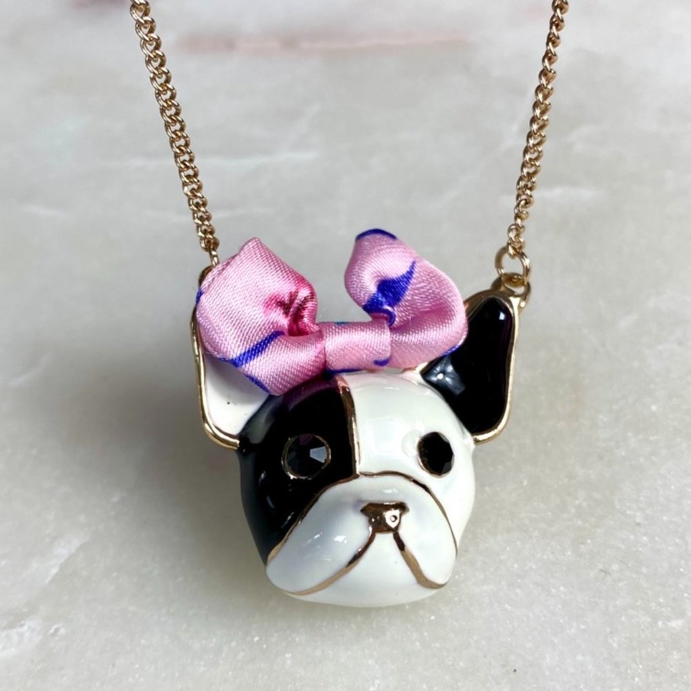 Betsey Johnson Boston Terrier Dog with Bow Necklace